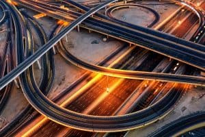 Extraordinary thoroughfare leading to Abu Dhabi. Dubai, United Arab Emirates.